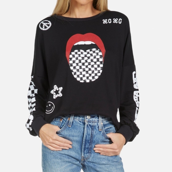 Lauren Moshi Tops - Lauren Moshi Sierra Checker Tongue Sweatshirt, Size M